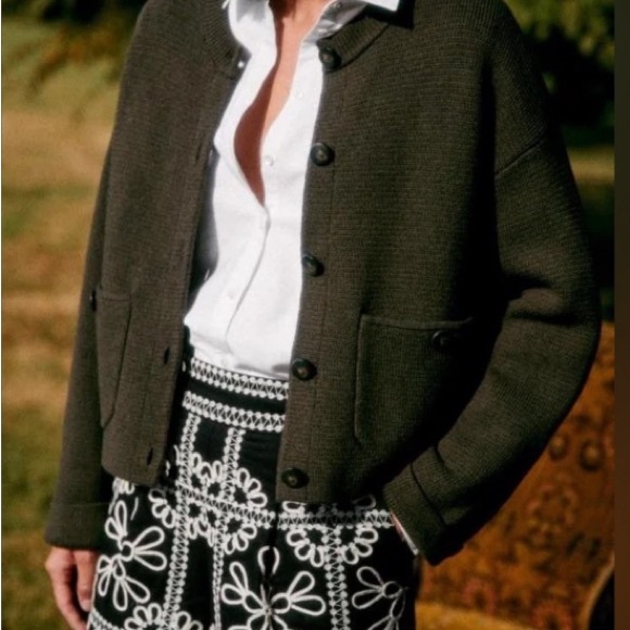 Sezane Valerio jacket cardigan size Medium, khaki NWT - Picture 2 of 6